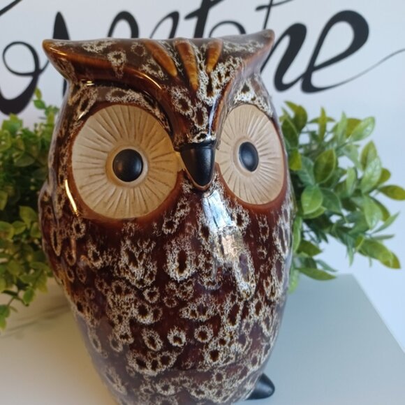 Glazed Ceramic Owl Vase | 9" Tall | Brown | Planter or Decor | Model BSF1456WA - Picture 4 of 5